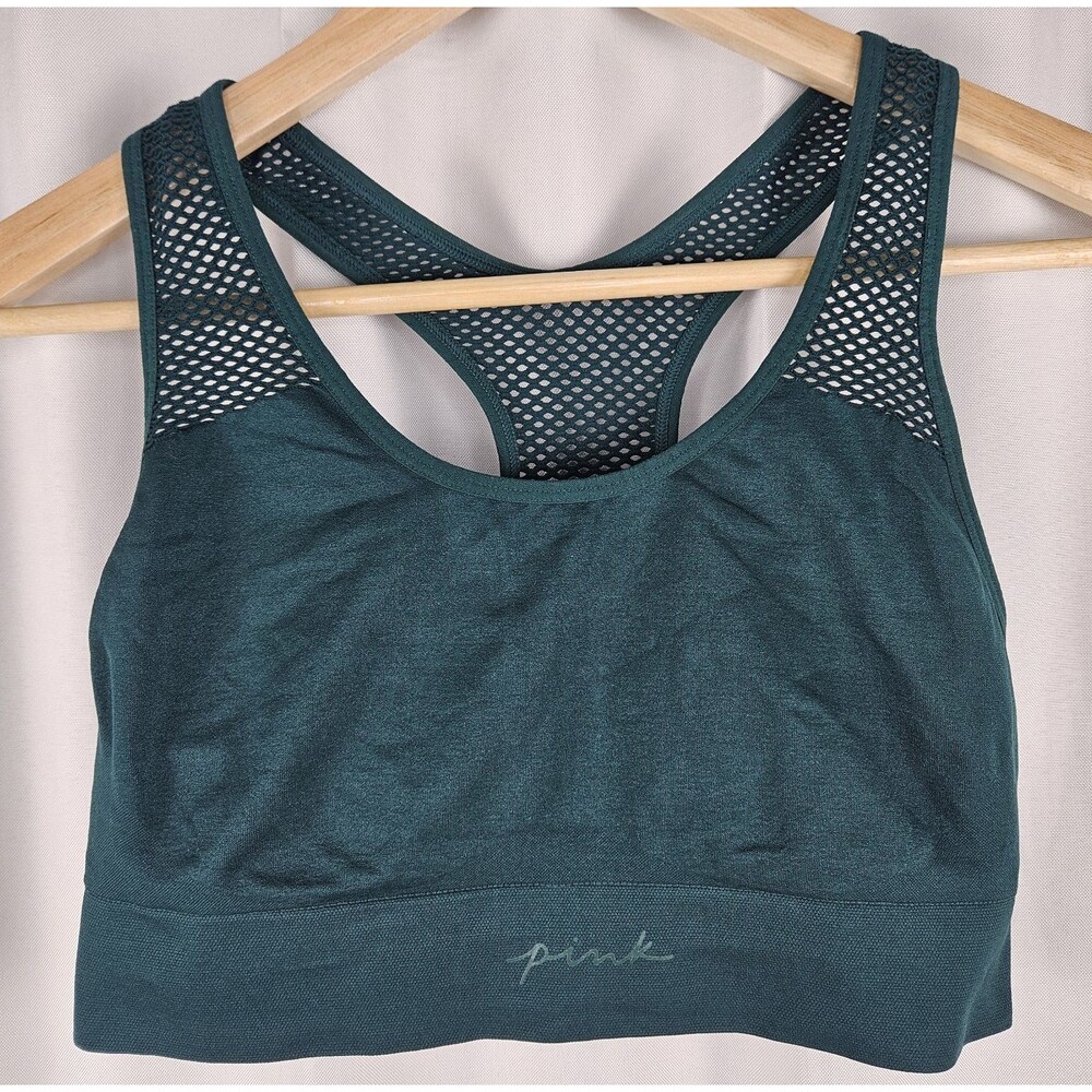 PINK Racerback Seamless Mesh Teal Green Wireless Sports Bra Medium Support